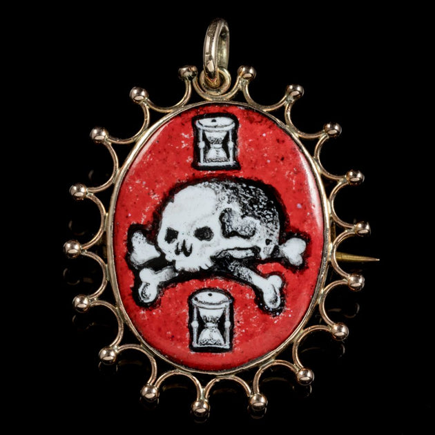 Antique Victorian Memento Mori Skull Cross Bones Pendant 9ct Gold ...