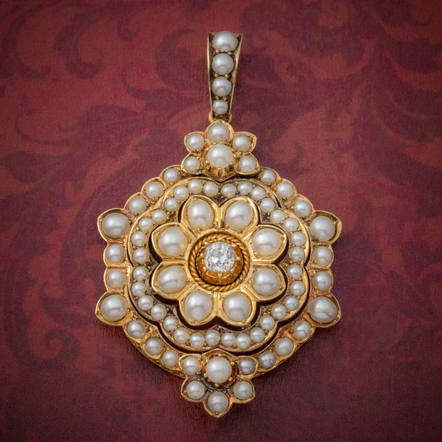 Antique Victorian Pearl Diamond Flower Pendant cover
