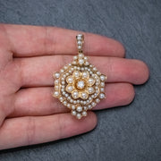 Antique Victorian Pearl Diamond Flower Pendant hand