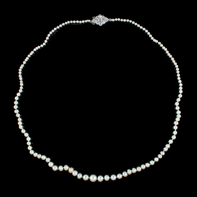 Vintage Double Strand Pearl Necklace Sapphire Diamond Clasp 