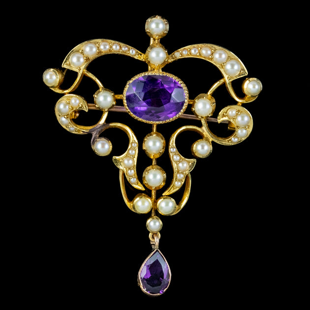 Huge Tomato Royal Style Peacock Branch Vintage Pearl Brooch, Purple