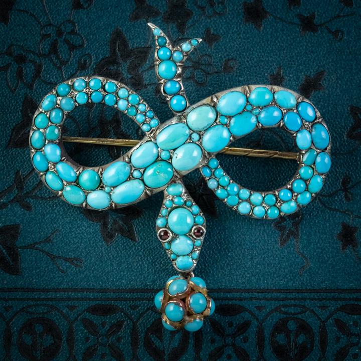 Antique Victorian Turquoise Snake Brooch