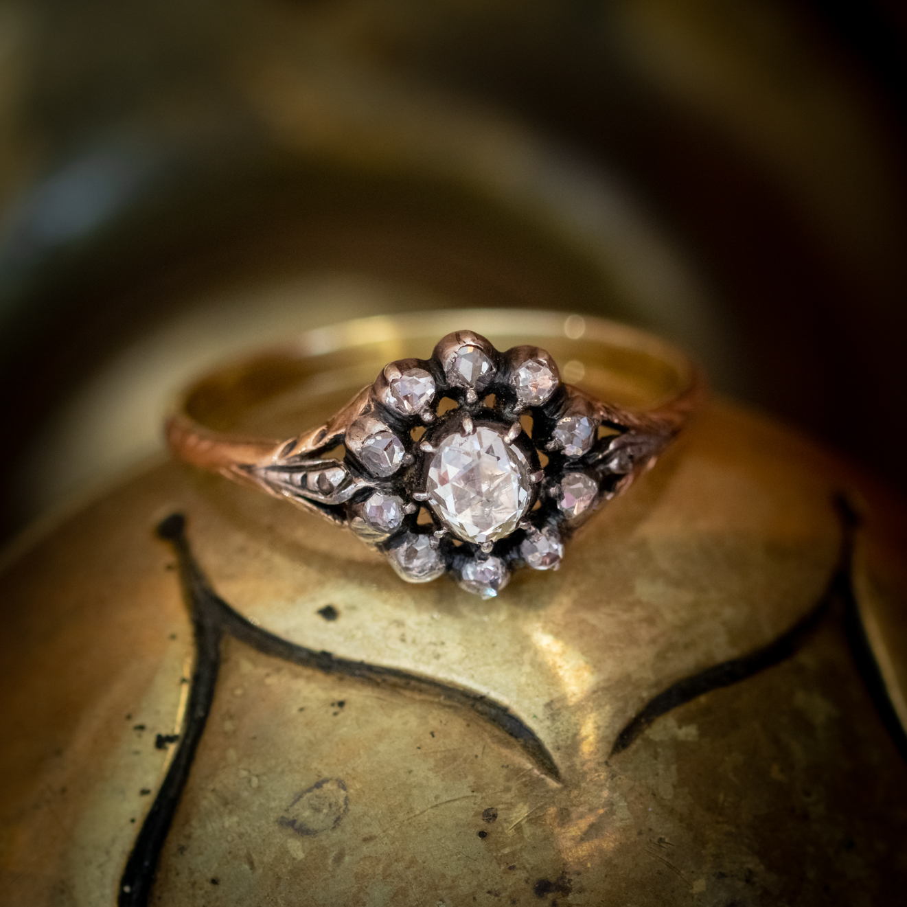 Antique Georgian Rose Cut Diamond Cluster Silver Gold Ring | eBay