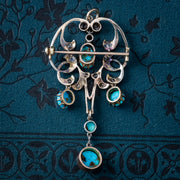 Antique Victorian Turquoise Diamond Pendant Brooch Silver 18ct Gold