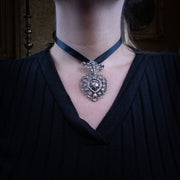 Antique Georgian Paste Pendant Silver With Ribbon