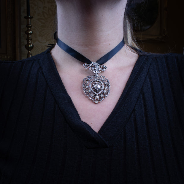 Antique Georgian Paste Pendant Silver With Ribbon