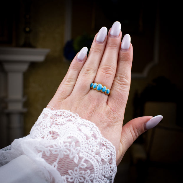Victorian Style Turquoise Ring Silver 18ct Gold Gilt