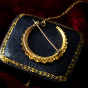 Antique Victorian Pearl Crescent Moon Brooch 18ct Gold