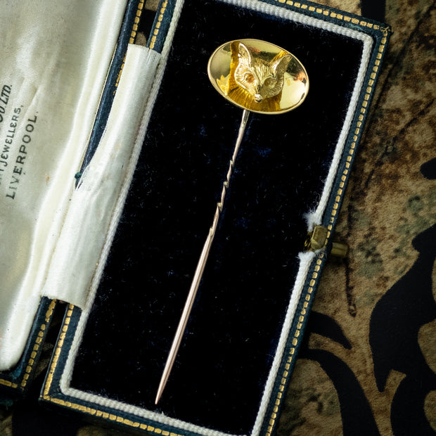 Vintage Fox Stick Pin 18ct Gold Dated 1970