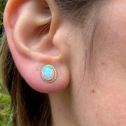 Victorian Style Opal Stud Earrings 9ct Gold