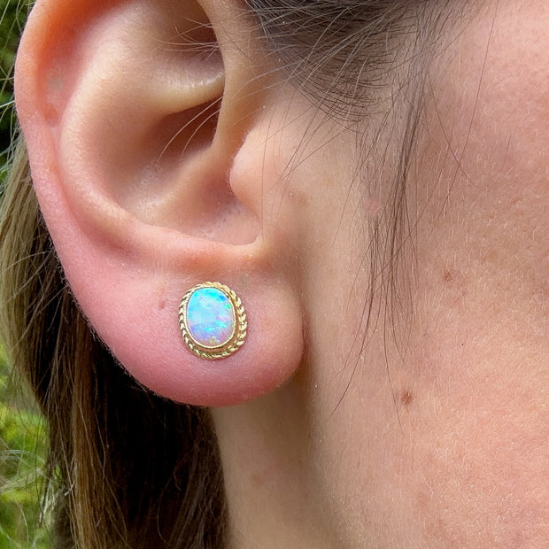 Victorian Style Opal Stud Earrings 9ct Gold