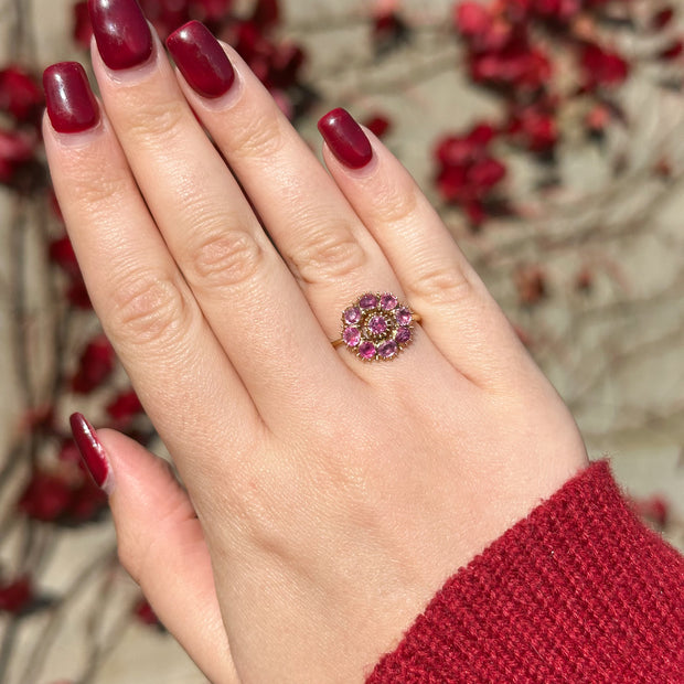 Antique Georgian Ruby Daisy Cluster Ring 1.08ct Total