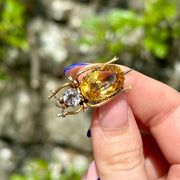 Antique Victorian Citrine Amethyst Beetle Brooch 9ct Gold