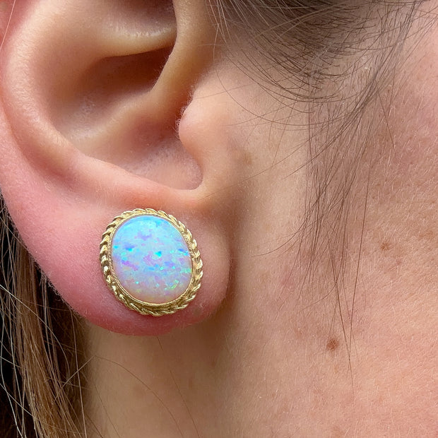 Victorian Style Opal Stud Earrings 9ct Gold