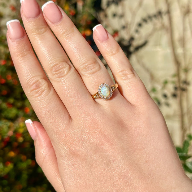 Antique Victorian Opal Diamond Cluster Ring 0.80ct Opal