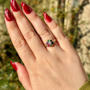 Victorian Style Acrostic Gemstone Cluster Ring Spells Dearest