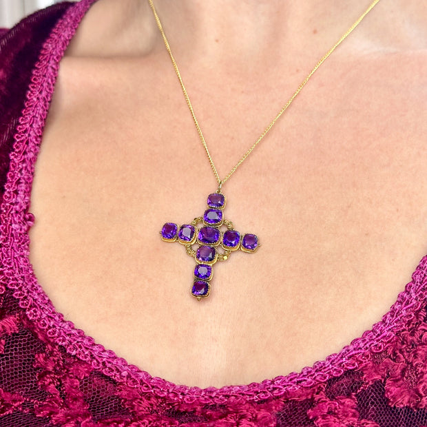 Antique Georgian Amethyst Cross Pendant 18ct Gold