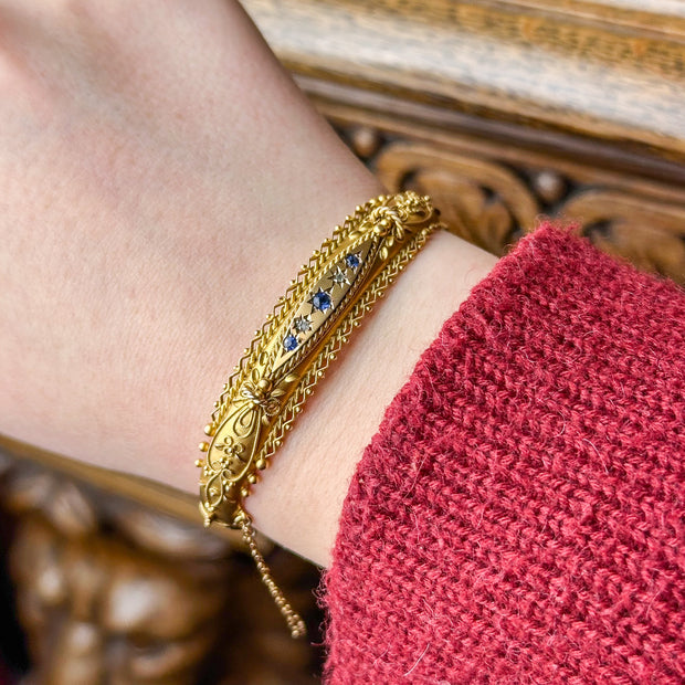 Antique Edwardian Etruscan Sapphire Diamond Bangle Dated 1911