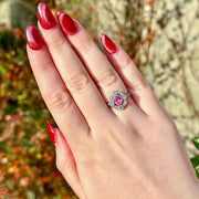 Art Deco Style Pink Sapphire Diamond Cluster Ring 0.75ct Sapphire