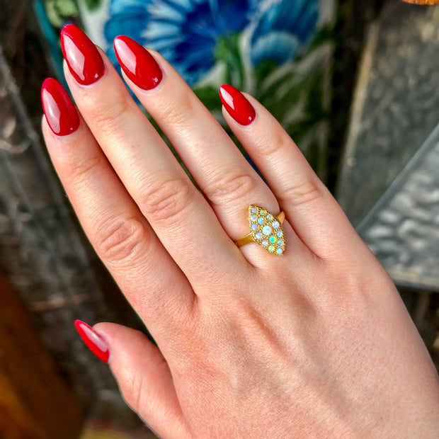 Victorian Style Opal Navette Cluster Ring