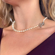 Antique Edwardian Opal Crystal Bead Necklace With Diamond Bow Clasp