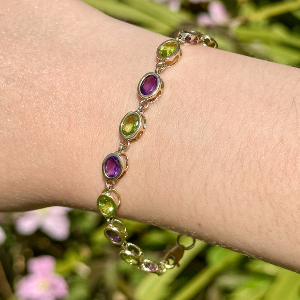 Edwardian Style Amethyst Peridot Bracelet 9ct Gold