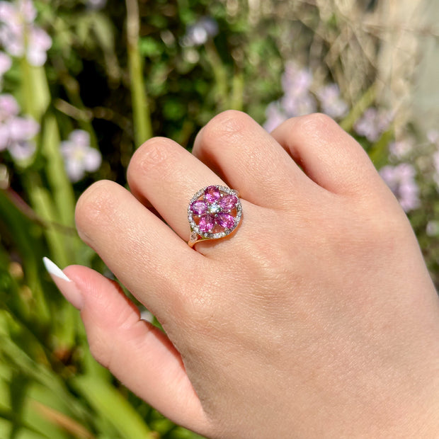 Victorian Style Pink Topaz CZ Flower Cluster Ring