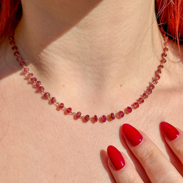 Antique Victorian Ruby Bead Necklace 18ct Gold