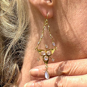 Antique Victorian Moonstone Chandelier Earrings Silver 18ct Gold Cased
