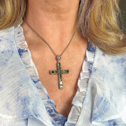 Antique Victorian Peridot Cross Pendant Silver 18ct Gold Gilt