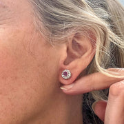 Antique Edwardian Ruby Diamond Cluster Stud Earrings