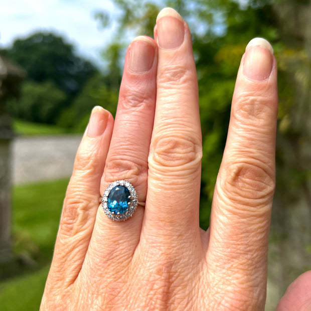 Antique Edwardian Blue Zircon Diamond Cluster Ring 3.5ct Zircon