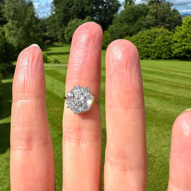 Antique Edwardian Diamond Cluster Ring 1.8ct Total