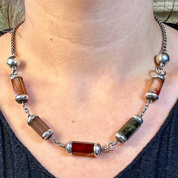 Antique Victorian Scottish Agate Chain Silver