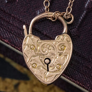 Antique Edwardian Curb Bracelet 9ct Gold With Heart Padlock Dated 1906