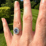 Edwardian Style Sapphire Diamond Daisy Cluster Ring 1.5ct Sapphire