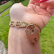 Antique Victorian Gate Bracelet 9ct Gold With Heart Padlock