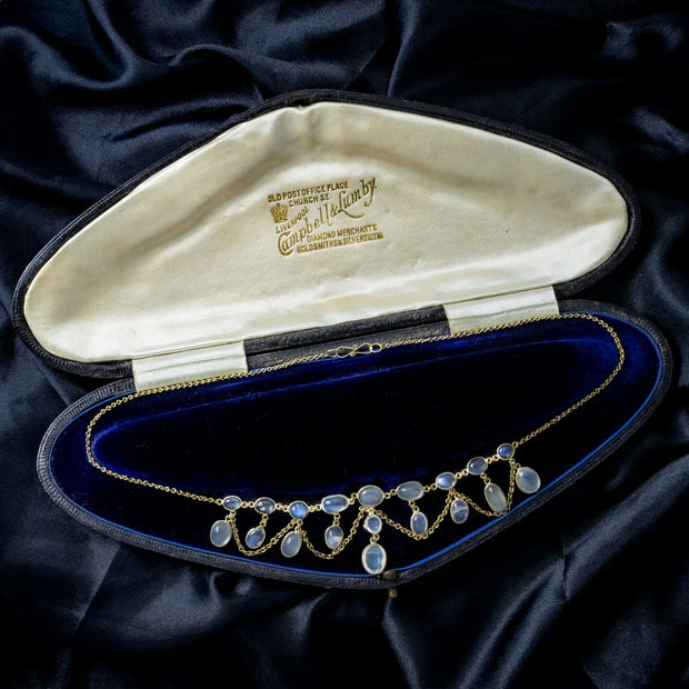 Antique Victorian Moonstone Dropper Necklace Silver 18ct Gold Gilt