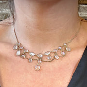 Antique Victorian Moonstone Dropper Necklace Silver 18ct Gold Gilt