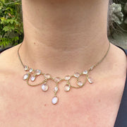 Antique Victorian Moonstone Dropper Necklace Silver 18ct Gold Gilt