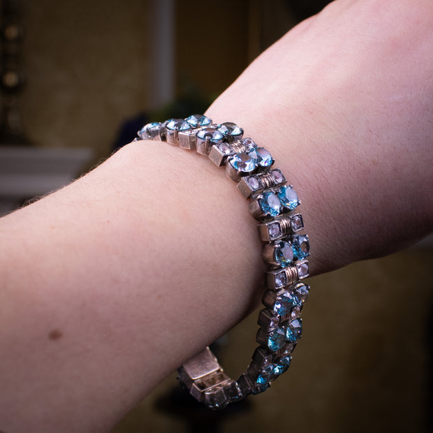 Art Deco Blue Zircon White Sapphire Bracelet