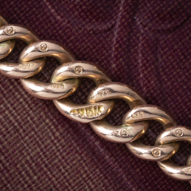 Antique Edwardian Albert Bracelet 9ct Gold Curb Chain 