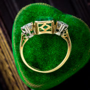 Vintage Emerald Diamond Trilogy Ring 2.2ct Emerald With Cert