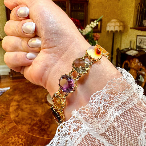 Antique Victorian Harlequin Multi-Gemstone Bracelet 9ct Gold