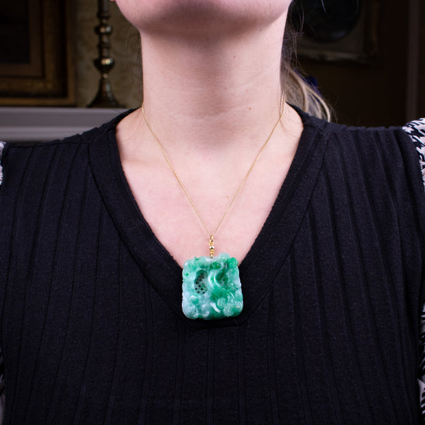 Vintage Large Jade Pendant 18ct Gold Loop