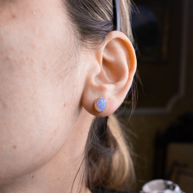 Edwardian Style Opal Stud Earrings 9ct Gold