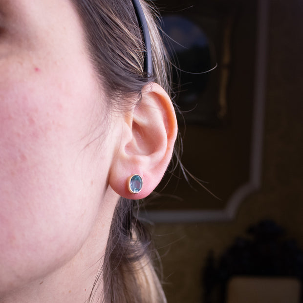 Edwardian Style Blue Topaz Stud Earrings 9ct Gold