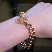Antique Edwardian Curb Bracelet 9ct Gold With Heart Padlock Dated 1906