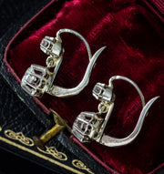 Antique Edwardian French Diamond Earrings 18ct Gold 1ct Total