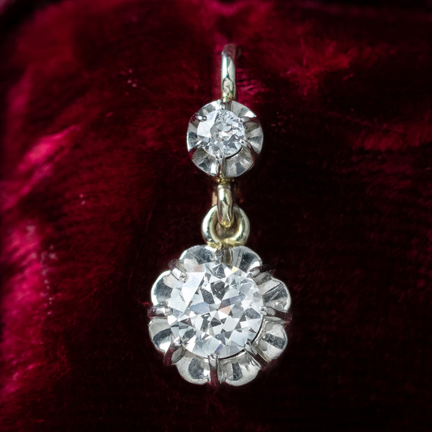 Antique Edwardian French Diamond Earrings 18ct Gold 1ct Total